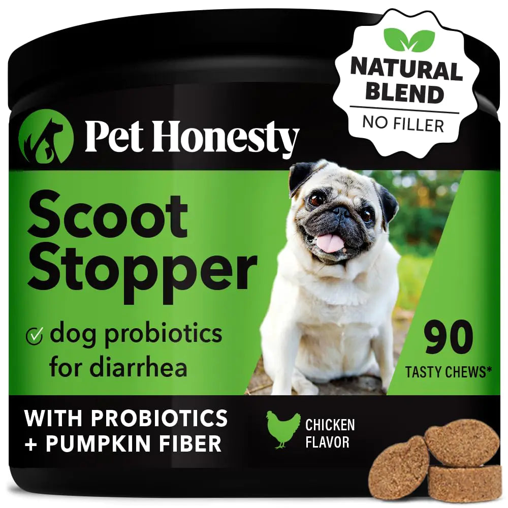 Pet Honesty Scoot Stopper - Digestion & Health Supplement for Dogs - Dog Anal Gland Support Diarrhea & Bowel Support Fiber & Dog Probiotics and Digestive Enzymes (90 ct)