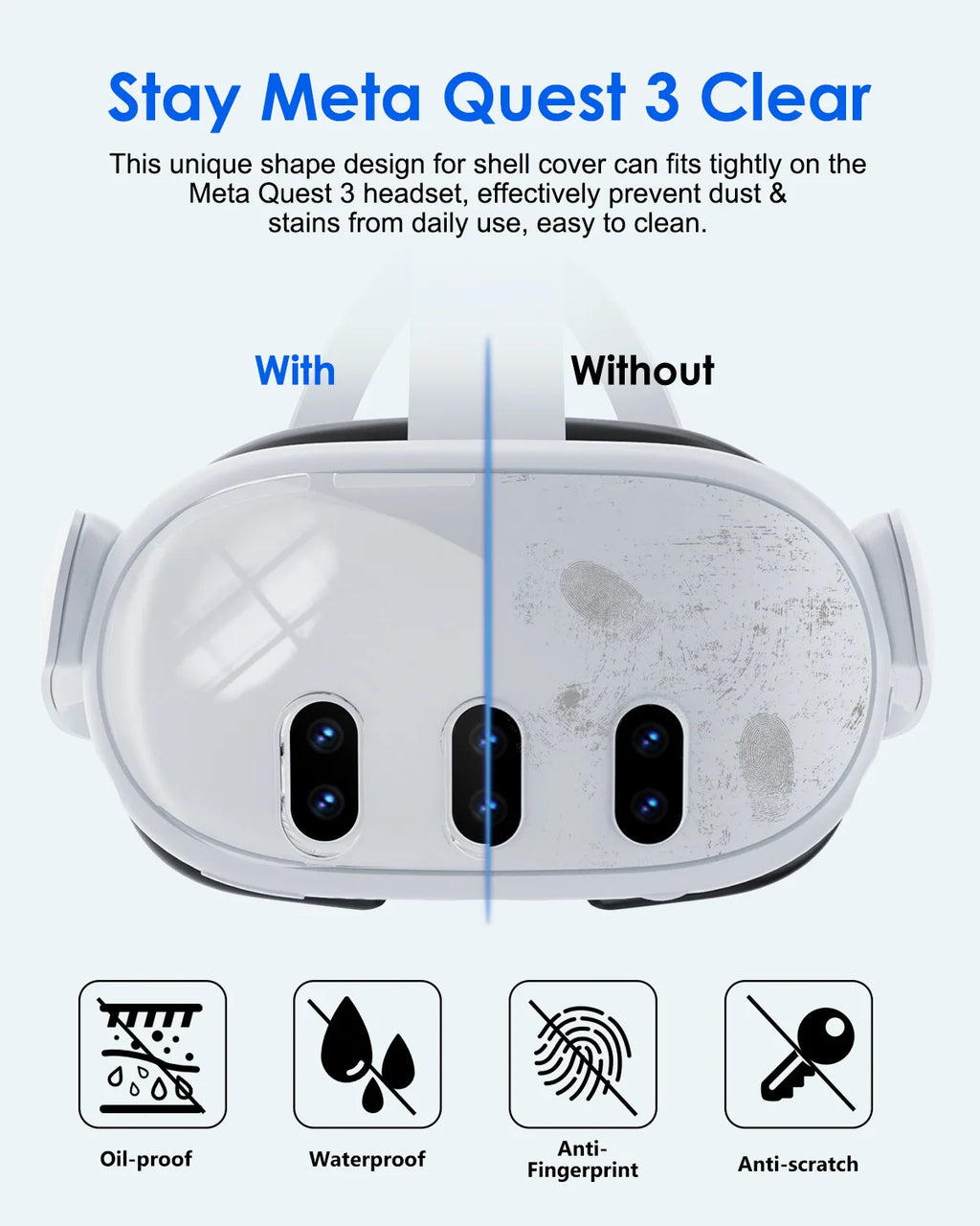 Aolion For Meta Quest3 VR Helmet Protective Cover Clear TPU Cases Set