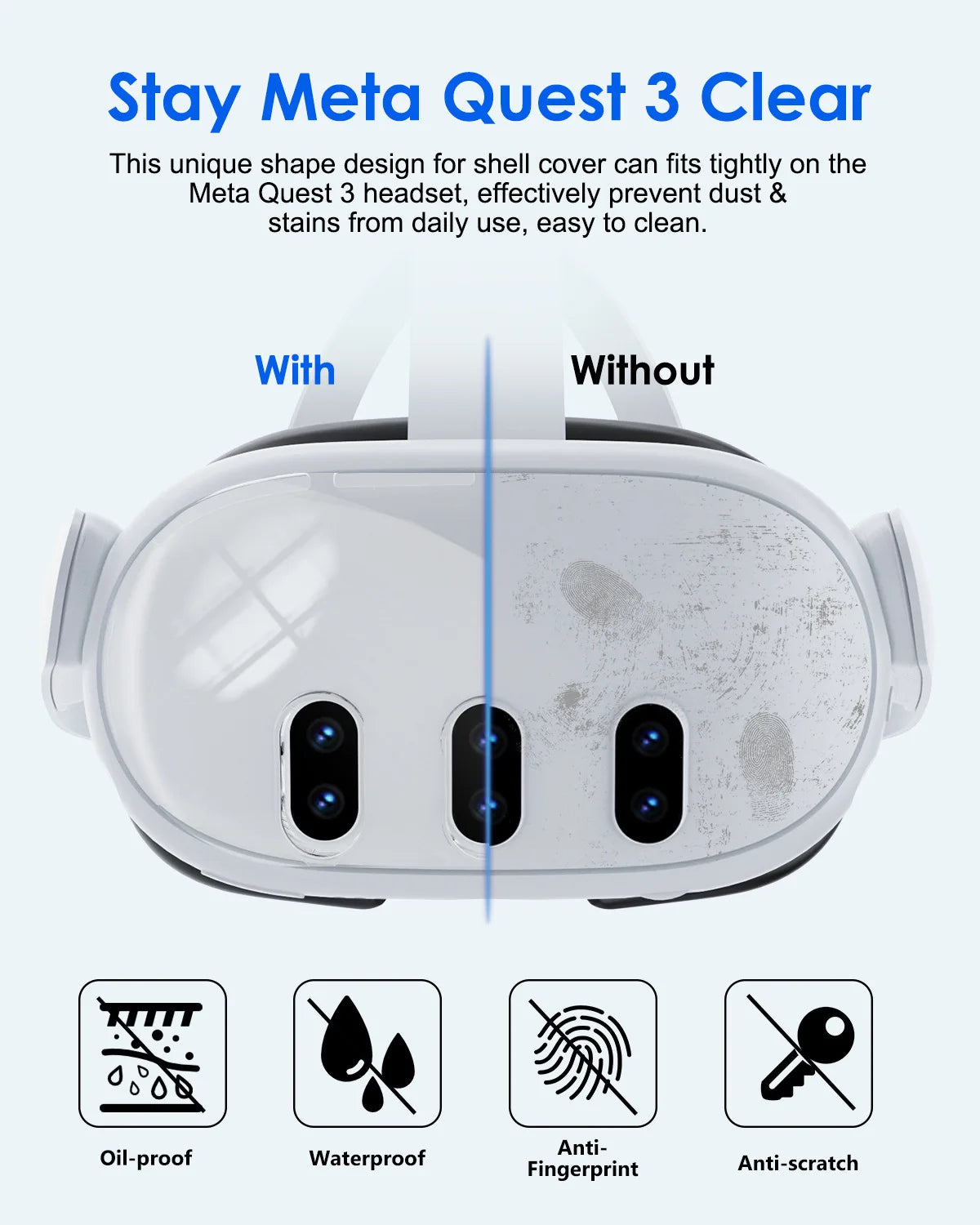 Aolion For Meta Quest3 VR Helmet Protective Cover Clear TPU Cases Set