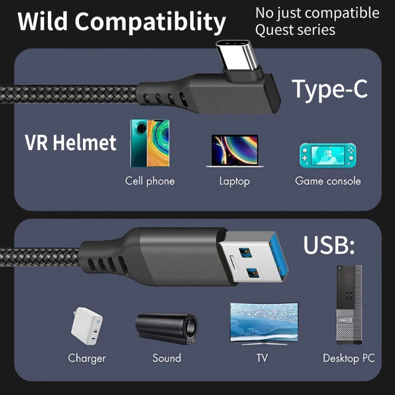 Virtual Reality VR Glasses Cable USB A To Type C 5M for Oculus Quest 2