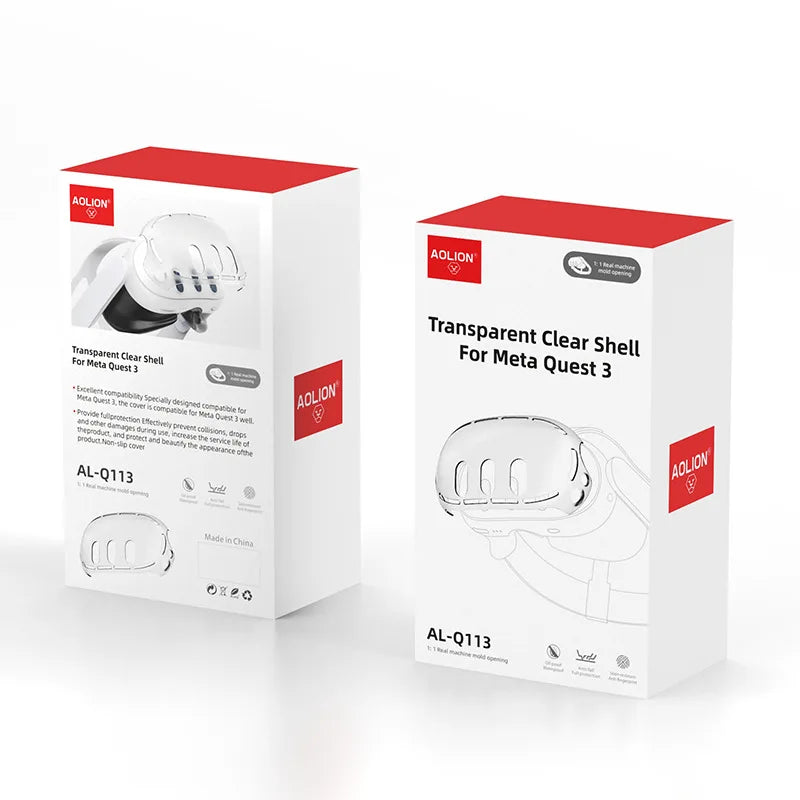 Aolion For Meta Quest3 VR Helmet Protective Cover Clear TPU Cases Set