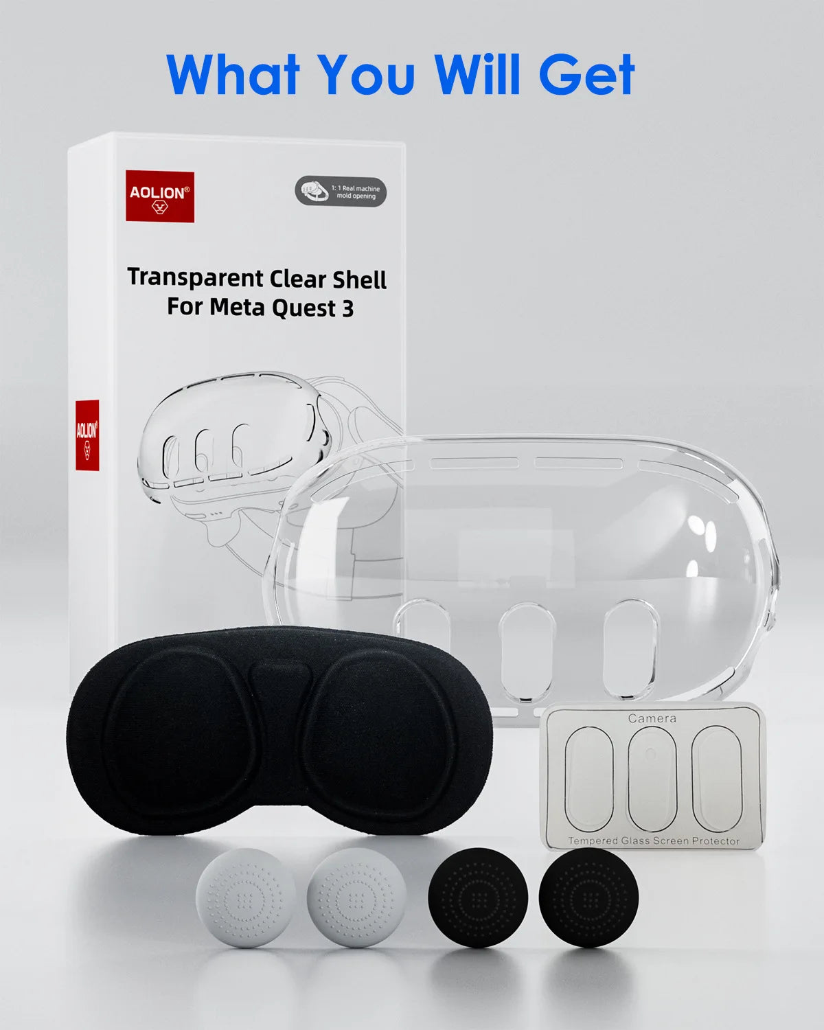 Aolion For Meta Quest3 VR Helmet Protective Cover Clear TPU Cases Set